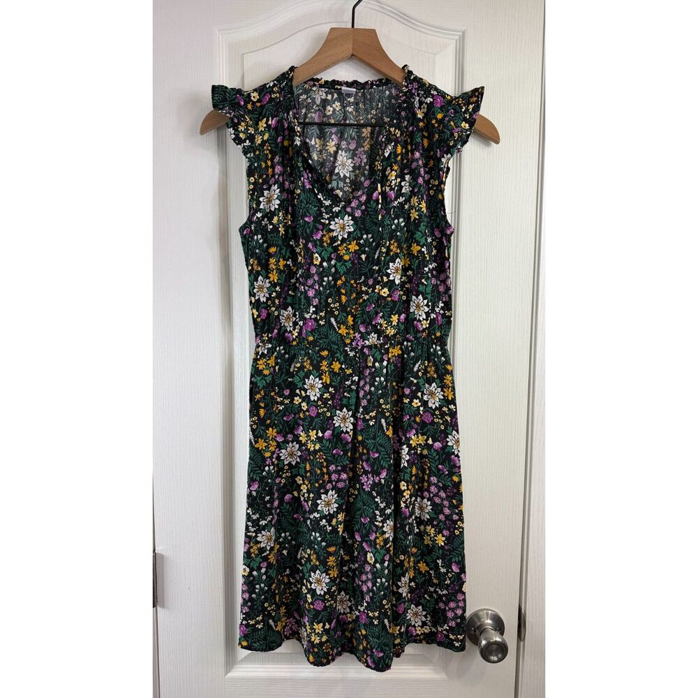 Old Navy Women's Flutter Sleeve Black Multicolor Floral Dress Size XS